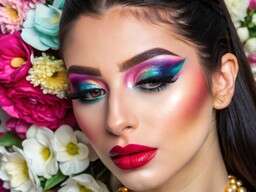 Woman with Bright Makeup and Flowers in Her Hair
