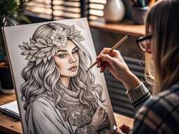 Woman Sitting At a Desk Drawing on a Piece of Paper