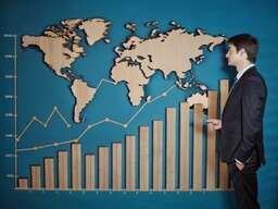 A Man In A Suit Standing In Front Of A Wall With A World Map On It