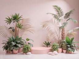 Room with Pink Walls and Plants on the Floor