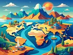 Illustration of a Landscape with a River and Mountains in the Background