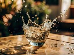 Glass Filled with Water Sitting on Top of a Wooden Table