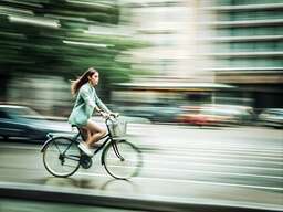 Woman Riding a Bike on a City Street