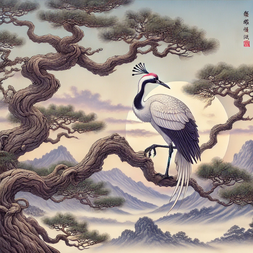 소나무끝에 앉은 고고한 학