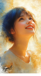 미소를 짓는 어린 소녀 의 디지털 그림