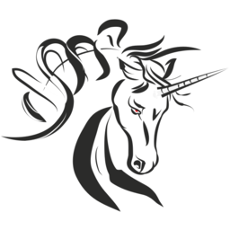 A 검정 과 화이트 이미지 의 a Unicorn s 머리
