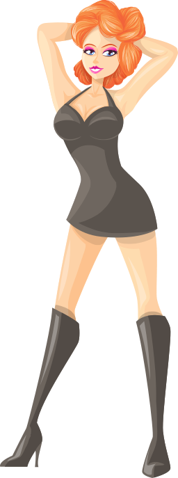 A 여성 에 A 짧은 검정 Dress 과 Knee 높은 부츠