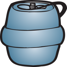 검정 손잡이를 가진 파란 Keg