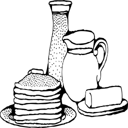 Pancakes의 판과 우유의 Jug