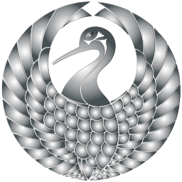 실버 stylized 크레인 조류 emblem