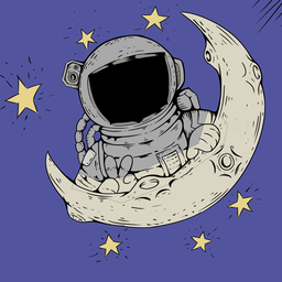 astronaut 앉아 에 crescent moon 와 stars