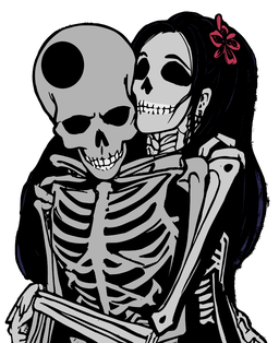 만화 커플 에 skeleton 의상 hugging