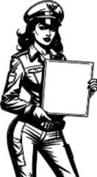 female soldier holding sign black and white outline