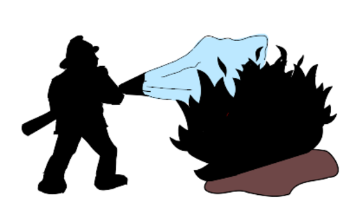 firefighter hosing 아래로 화재 만화