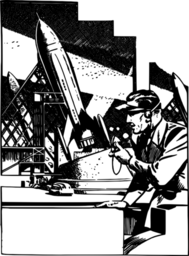 rocket 모형을 가진 엔지니어
