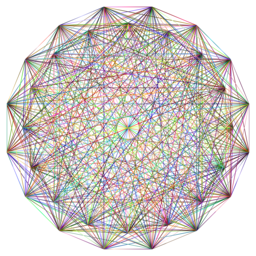 원형 배열에 있는 다색 Geometric 선 네트워크