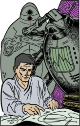 man drawing robots 개념 예술