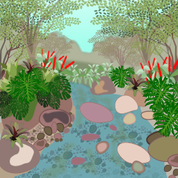 만화 스트림과 vegetation