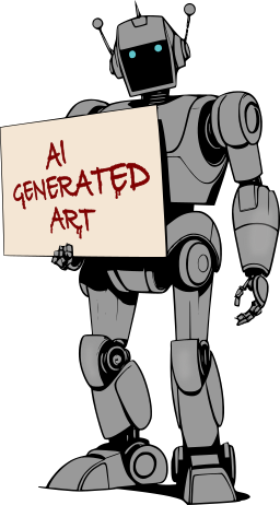robot holding ai generated sign