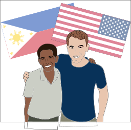 philippine 미국 국기를 가진 친구