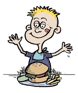 waving 소년 와 burger