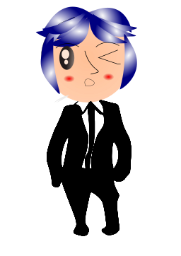 blue haired winking businessman