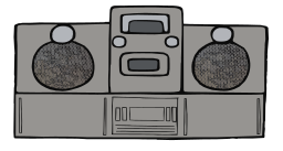 스피커를 가진 회색 Boombox 삽화