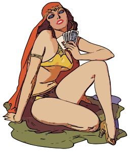 A Woman In A Bikini Sitting On The Ground Holding A Deck Of Cards