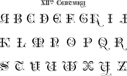 ornate 고딕 알파벳 샘플