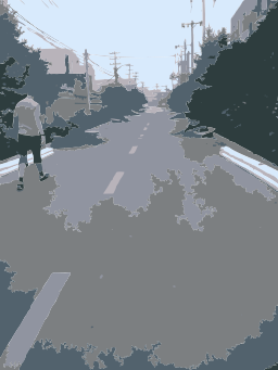 outdoor street scene with person and dog