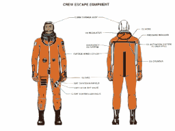 space suit 기술적인 정면 뒤 전망 오렌지