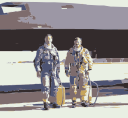 spacesuits에 tarmac에 걸어 두 개의 천문학