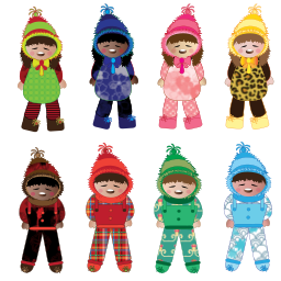 colorful dolls in winter clothing