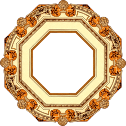 주황색과 베이지 색깔을 가진 팔각형 꽃 ornate 그림 구조