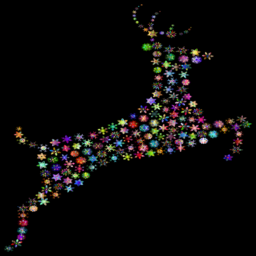 A Reindeer Made Up 의 Multicolored Stars 에 A 검정 배경