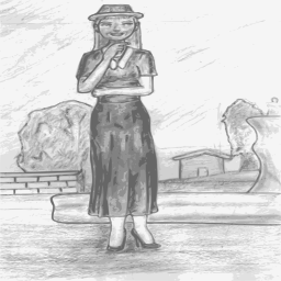 휴대 전화 로 대화 하는 여성 의 그림