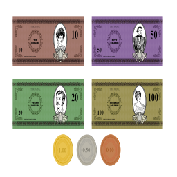 다채로운 동전 및 청구서