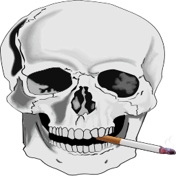 a skull 와 a 담배 에 그 입