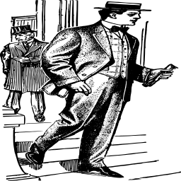 A 사람 에 A 한 벌 과 상단 Hat Walking 아래로 The Stairs