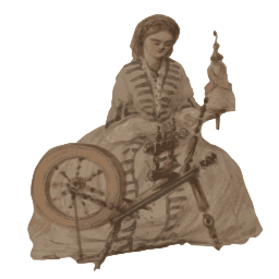 A Woman Sitting On A Chair With A Spinning Wheel