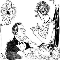 black and white cartoon couple with child