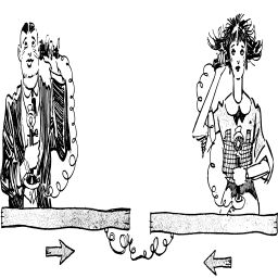 cartoon couple with inward arrows