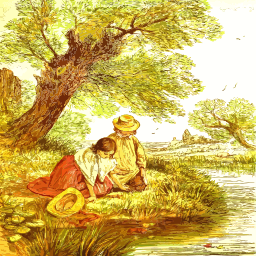 couple resting 로 riverside 나무