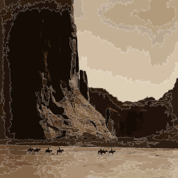 사막 butte 와 camel caravan