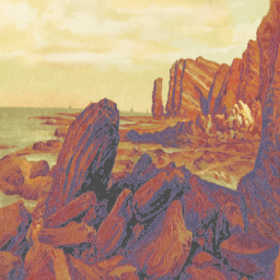 jagged seaside rocks 에 일몰