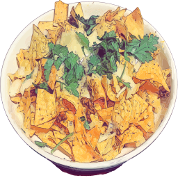 제공 그릇에 적재 된 nachos
