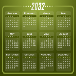 올리브 라운드 2032 달력 그리드