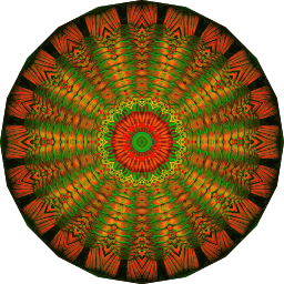 주황색 녹색 깃털 바퀴 mandala
