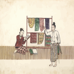 전통적인 직물 시장 장면