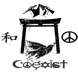 coexist 평화 상징 torii 문 grunge 디자인